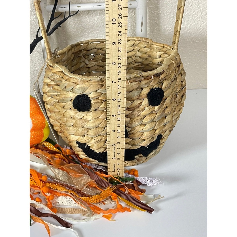 Woven Medium Halloween Pumpkin Basket with Black Accents - Picture 5 of 6